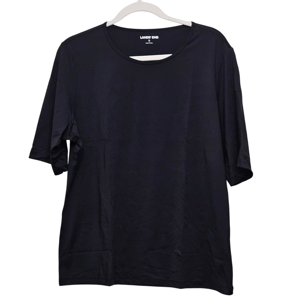 Lands End Swim Tee Womens XL Black UPF 50+ Short Sleeve Rash Guard Top New